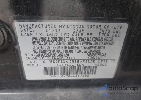 2016 Nissan Versa Note S (Sr)/S Plus/Sl/Sr/Sv from USA, damaged, VIN 3N1CE2CP2GL357120